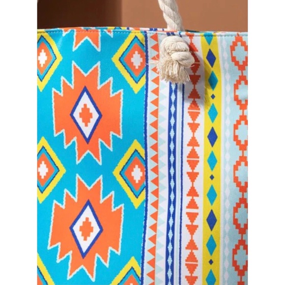 Aztec Southwestern Print Large Tote Bag Fully Lined Rope Handles - Picture 8 of 10